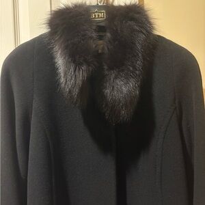 Albert Nipon Black Coat with Fur Collar